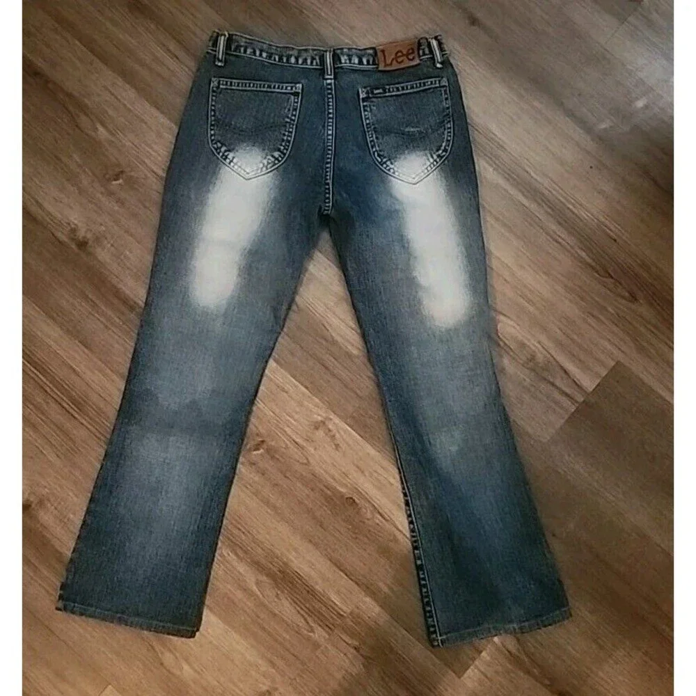 Lee Womens Jeans Straight Medium Wash Size 30 Y2k Vintage Bootcut Distressed - Picture 8 of 8